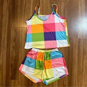 NWOT Colorful Checkered Pajamas Tank and Shorts Set